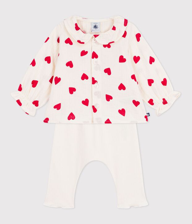 Tweedelig lang babysetje van katoen, met een bloesje met print en een legging multicouleur