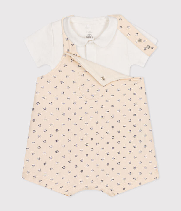 Babysetje met salopette van lichte fleece ecru/multicouleur