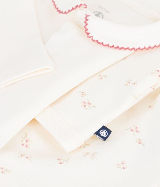 Katoenen babysetje met kraag met bloemenprint ecru/multicouleur