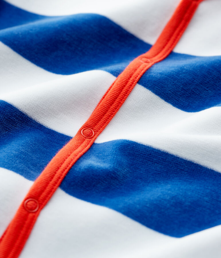 Gestreept slaappakje baby's van fluweel blauw/beige