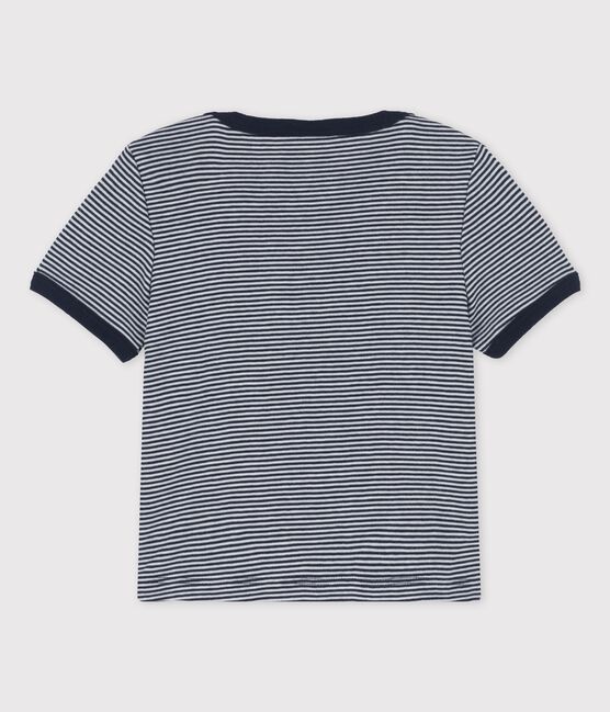 Tee-shirt manches courtes rayé milleraies en coton bio bébé bleu SMOKING/blanc MARSHMALLOW