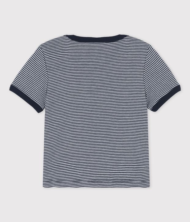 T-shirt van biokatoen met korte mouwen en milleraies-streepjes voor baby's. blauw/wit