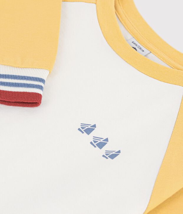Katoenen T-shirt met lange mouwen en colorblock voor kinderen ecru/multicouleur