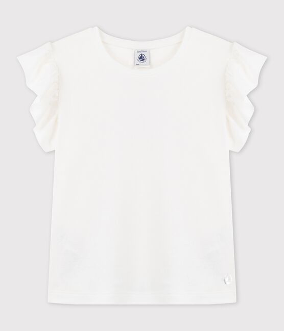 Katoenen T-shirt met korte mouwen voor meisjes wit MARSHMALLOW