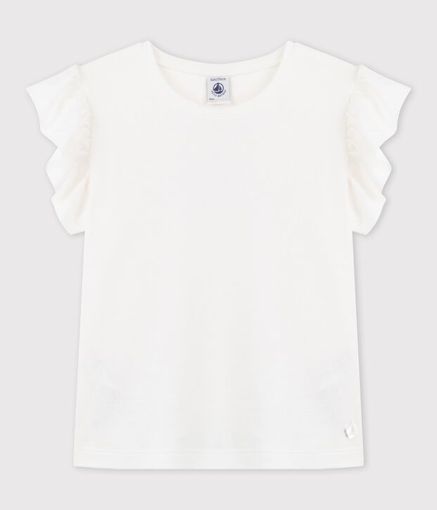 Tee-shirt manches courtes en coton enfant fille blanc