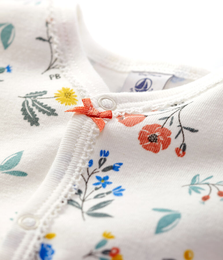 Dors-bien fleuri b&eacute;b&eacute; sans pieds en coton blanc/multicouleur