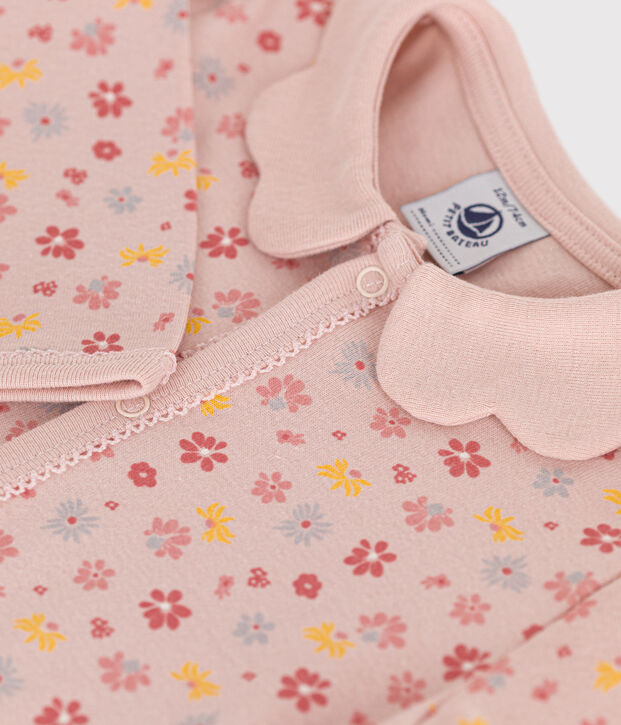 Katoenen babypyjama zonder voetjes met bloemenprint roze/multicouleur