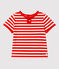 Gestreept T-shirt met korte mouwen in jersey voor baby's rood PEPS/wit MARSHMALLOW