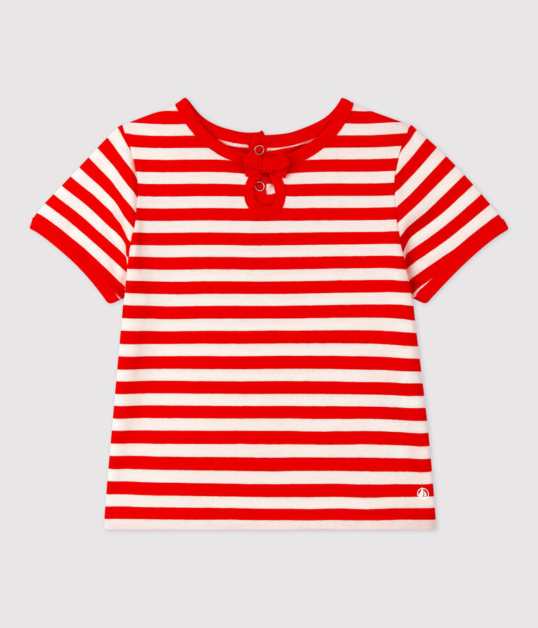 Tee-shirt manches courtes ray&eacute; en jersey b&eacute;b&eacute; rouge PEPS/blanc MARSHMALLOW