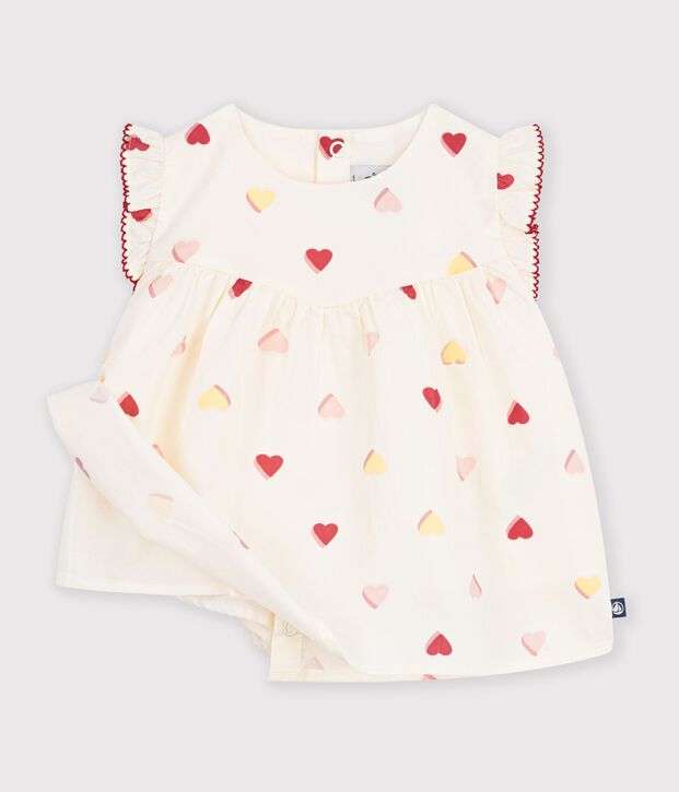 Blouse b&eacute;b&eacute; en popeline de coton sans manches imprim&eacute;e c&oelig;urs &eacute;cru/multicouleur