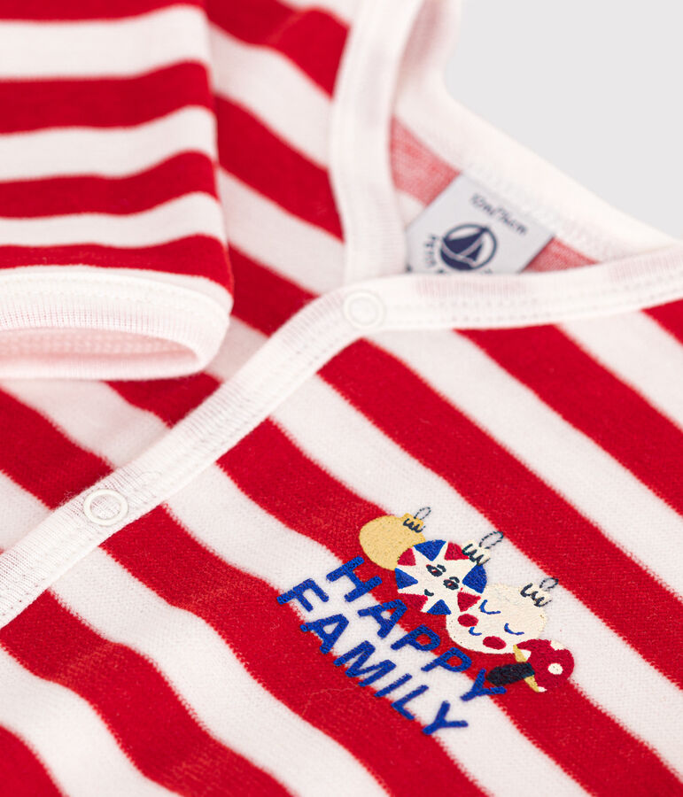 Babypyjama van velours in kerstthema rood/wit
