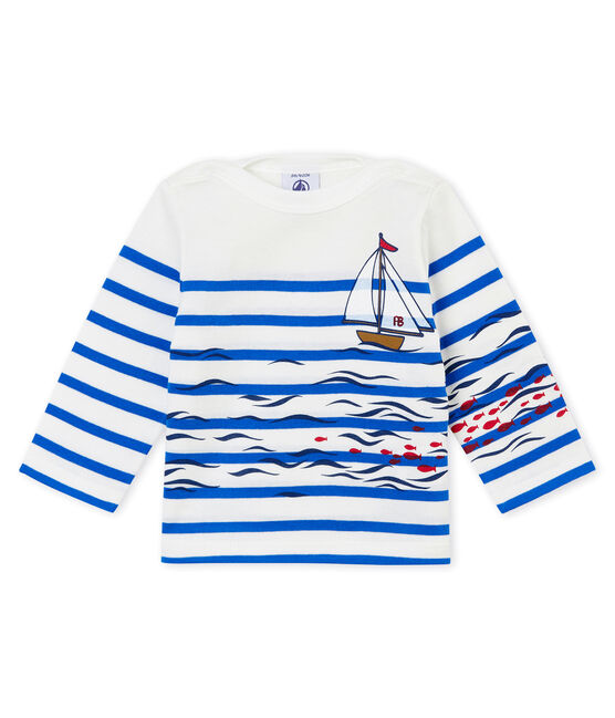 Marinière créative bébé garçon blanc MARSHMALLOW/bleu PERSE