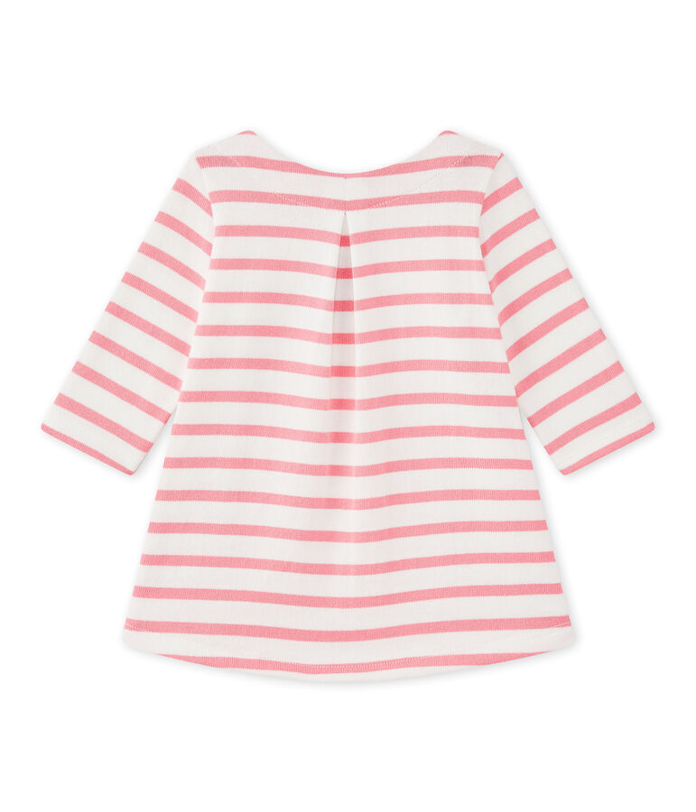 Gestreepte jurk voor babymeisjes wit MARSHMALLOW/roze PETAL