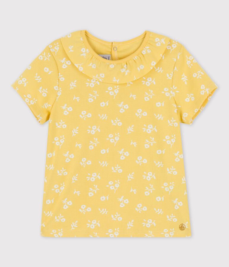 T-shirt manches courtes en coton enfant fille jaune/blanc