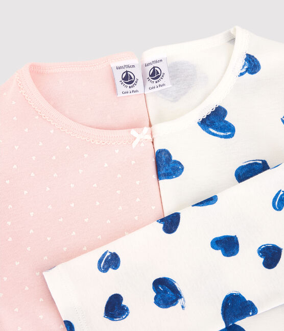 Lot de 2 pyjamas cœurs bleus et pois petite fille en coton variante 1