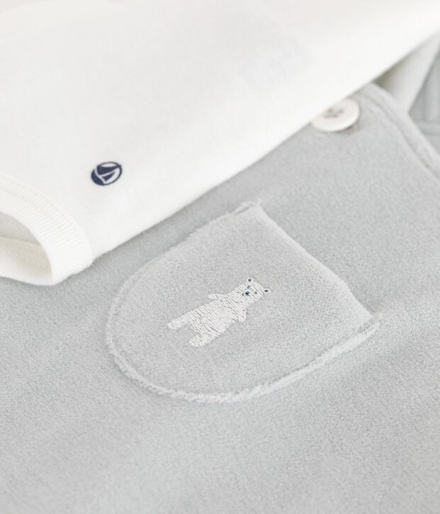 Effen katoenen babysetje met salopette, verfraaid met verfijnde details blauw/wit