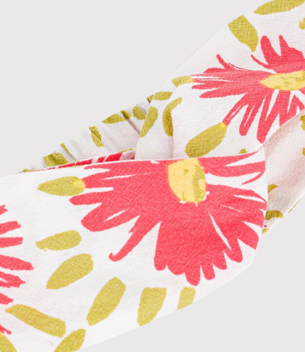Bandeau b&eacute;b&eacute; fille en cr&eacute;pon imprim&eacute; fleuri blanc/multicouleur