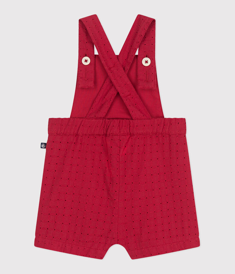 Salopette b&eacute;b&eacute; en coton broderie anglaise jambes courtes rouge