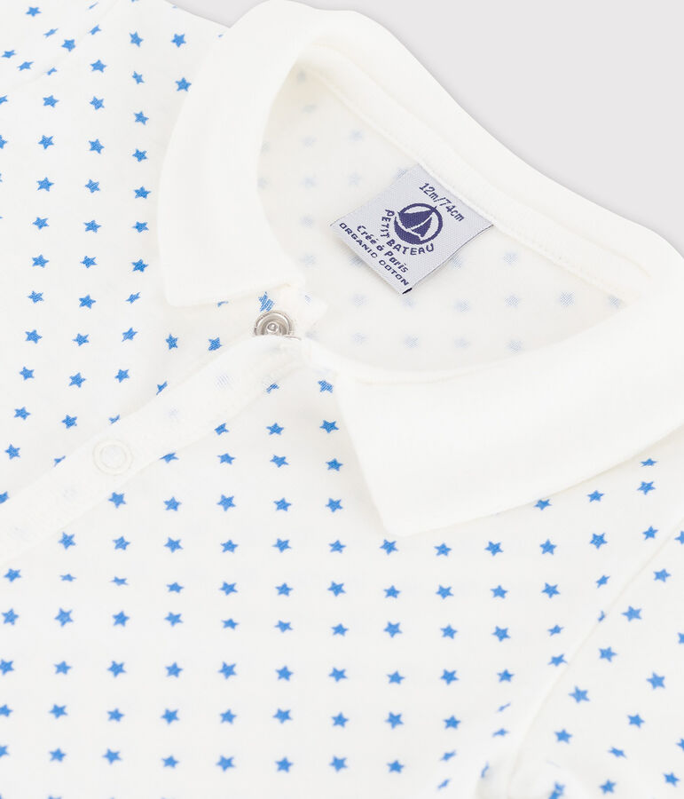 Korte katoenen tuinbroek met sterren voor baby's wit MARSHMALLOW/blauw BRASIER