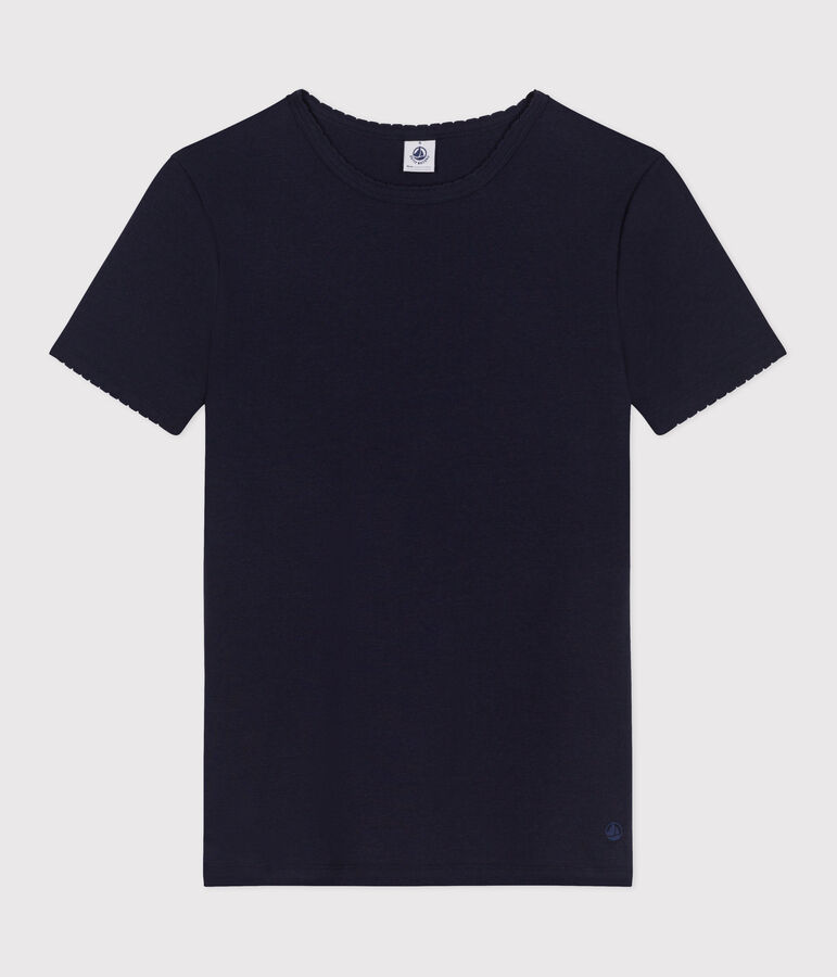 L'Iconique, effen katoenen T-shirt met kartelrandje voor dames blauw