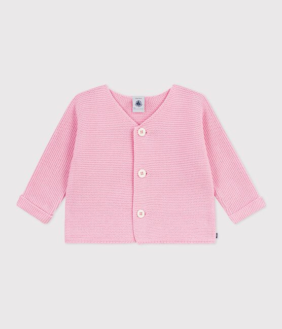 Cardigan bébé tricot point mousse en coton rose MARQUISE