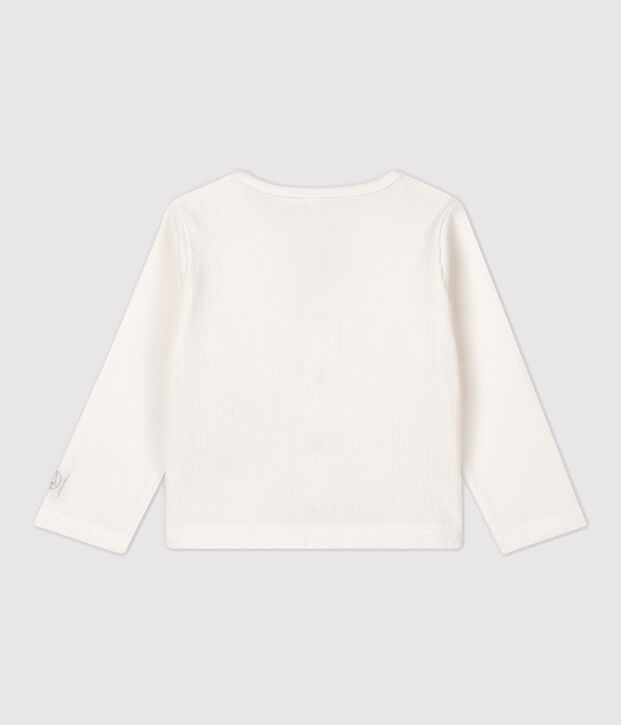 Cardigan b&eacute;b&eacute; en c&ocirc;te 2x2 en coton biologique blanc