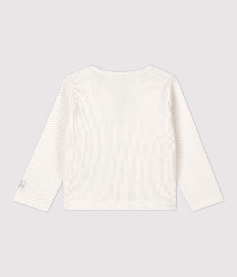 Cardigan b&eacute;b&eacute; en c&ocirc;te 2x2 en coton biologique blanc
