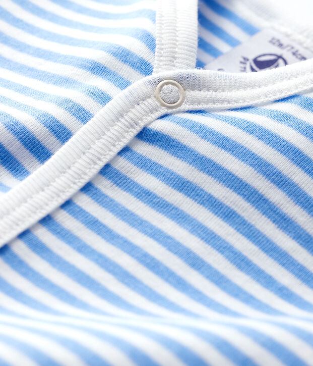 Babyblauw gestreepte katoenen pyjama zonder voetjes blauw/wit