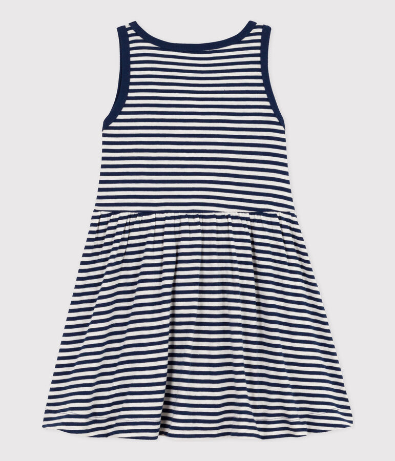 Robe ray&eacute;e sans manches en coton enfant fille bleu/blanc