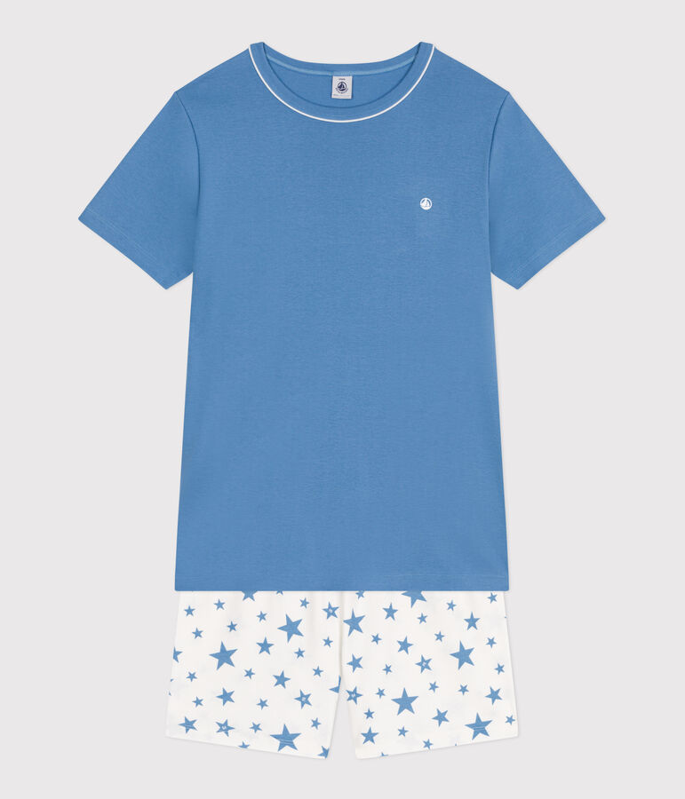 Pyjama short enfant en coton bleu ALASKA/blanc MARSHMALLOW