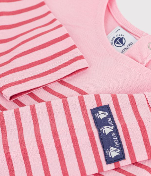 Gestreept T-shirt met lange mouwen in katoen voor baby's roze/roze
