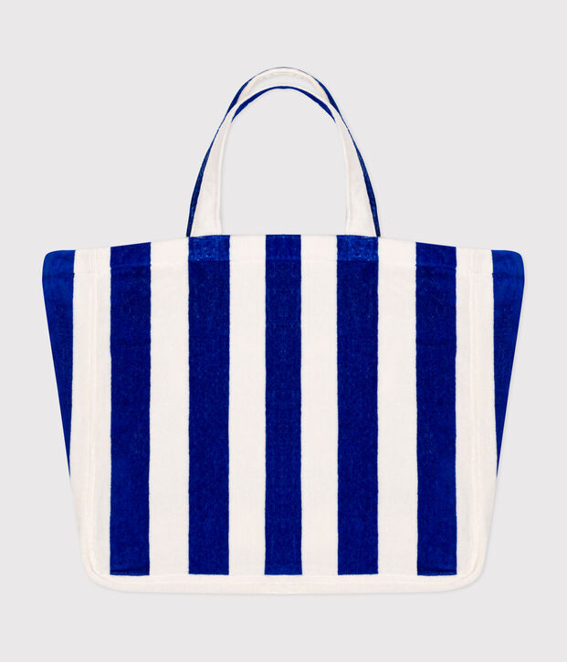 GESTREEPTE BOUCLETTE TERRY TAS VOOR DAMES blauw/wit