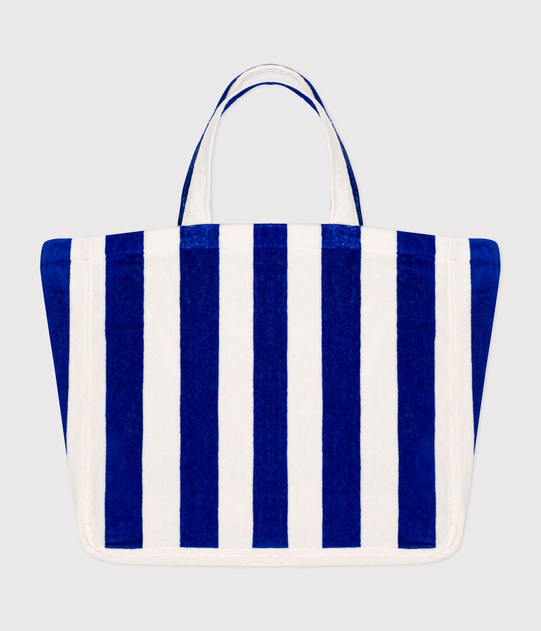 SAC DE PLAGE FEMME RAYE EN BOUCLETTE EPONGE bleu/blanc