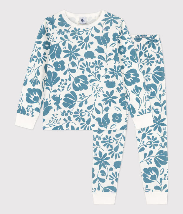 Pyjama en coton enfant blanc/bleu