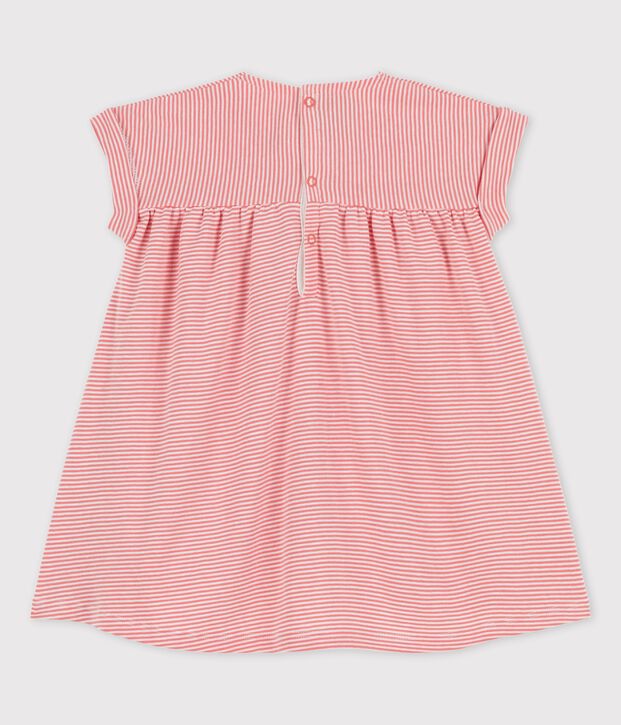 Robe manches courtes en coton bio b&eacute;b&eacute; rose/blanc