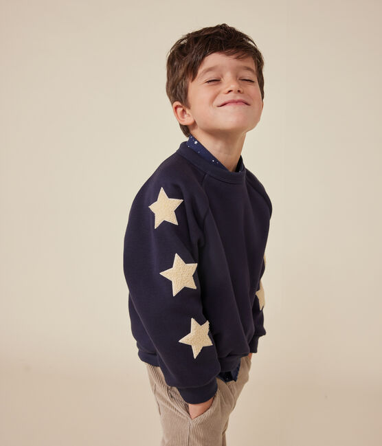 Sweatshirt in warme fleece voor jongens blauw SMOKING