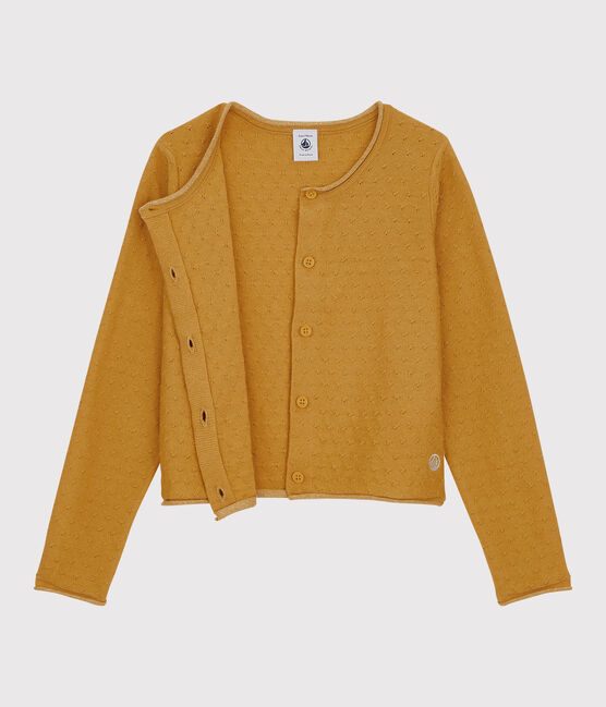 Meisjes cardigan van wol en katoen geel BOUDOR