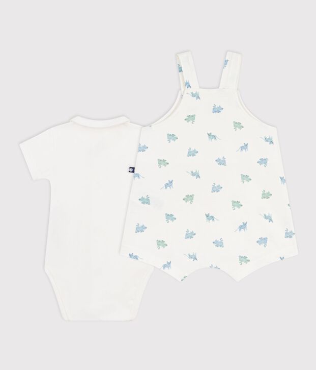Ensemble salopette/body b&eacute;b&eacute; en coton imprim&eacute; animaux blanc/multicouleur