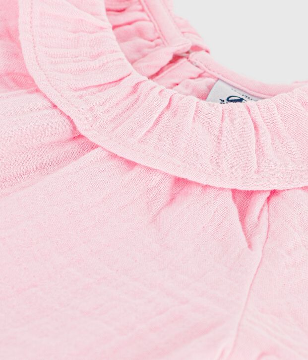 Blouse b&eacute;b&eacute; en coton manches longues unie rose clair