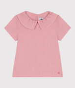 Teeshirt enfant en coton manches courtes à col uni rose CHARME