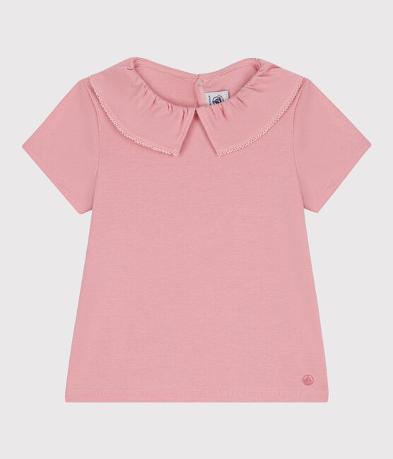 Katoenen T-shirt met korte mouwen en effen kraagje voor kinderen roze CHARME