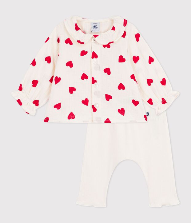 Tweedelig lang babysetje van katoen, met een bloesje met print en een legging multicouleur