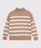 Pull &agrave; col roul&eacute; femme en laine et coton &agrave; rayures beige/&eacute;cru
