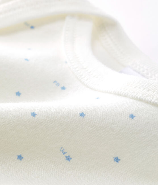 Rompertje lange mouwen babyjongen wit MARSHMALLOW/blauw ACIER