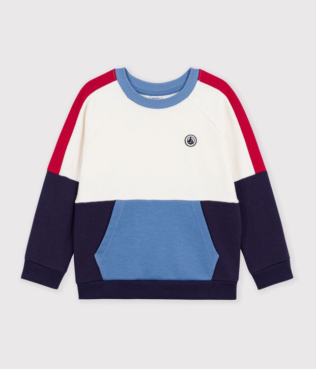 Sweatshirt enfant en coton uni colorblock &eacute;cru/multicouleur