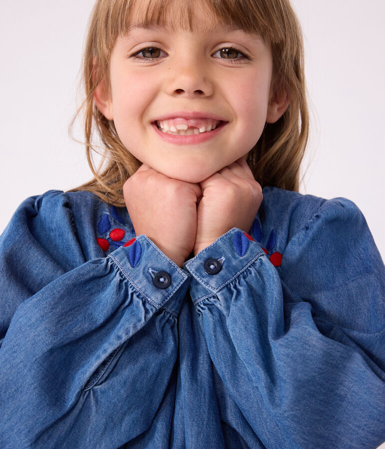 Kinderjurk met lange mouwen in denim blauw