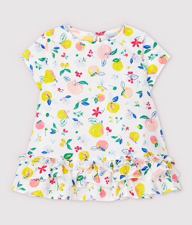 Blouse van popeline met korte mouwen voor babymeisjes wit/multicouleur