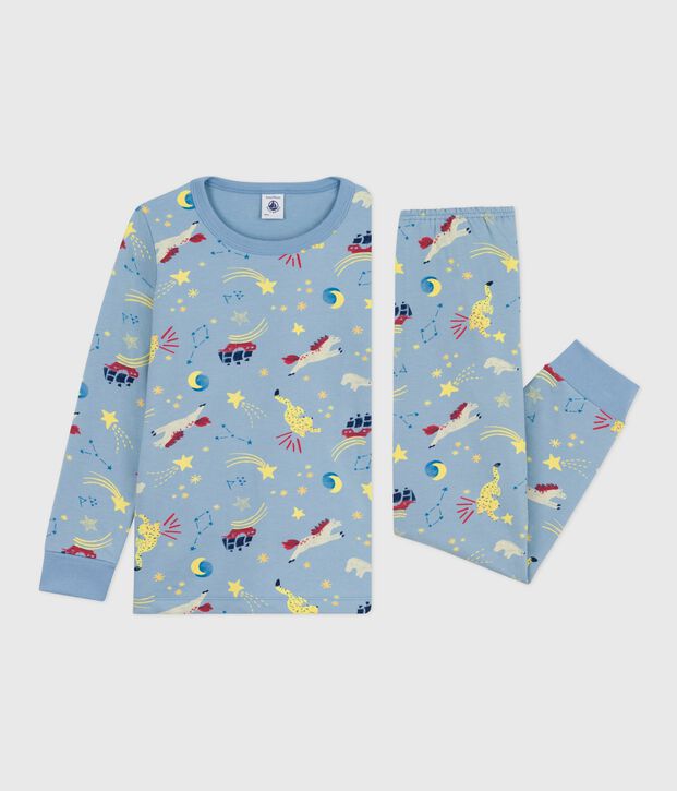 Kinderpyjama van fleece met print blauw/multicouleur