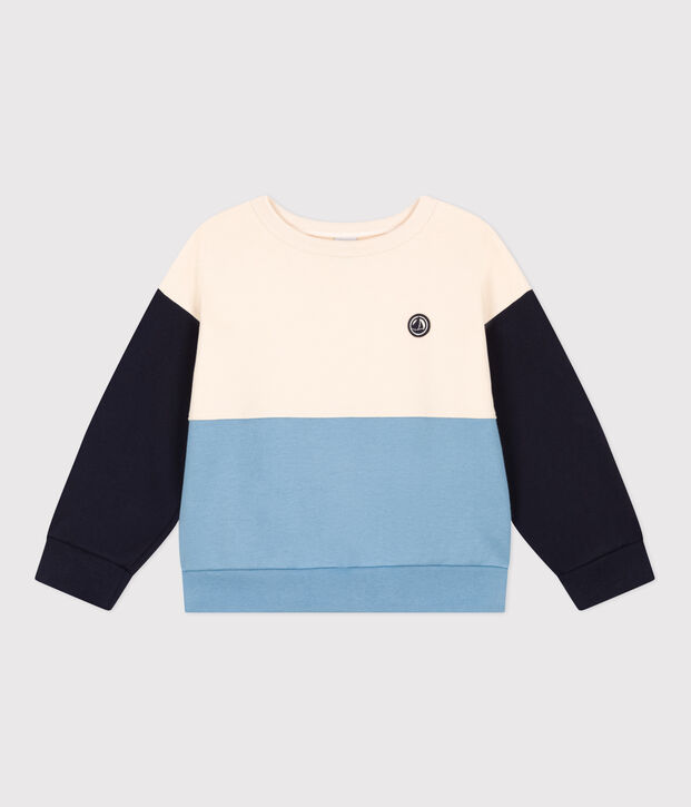 Sweater in molton voor jongens ecru/multicouleur