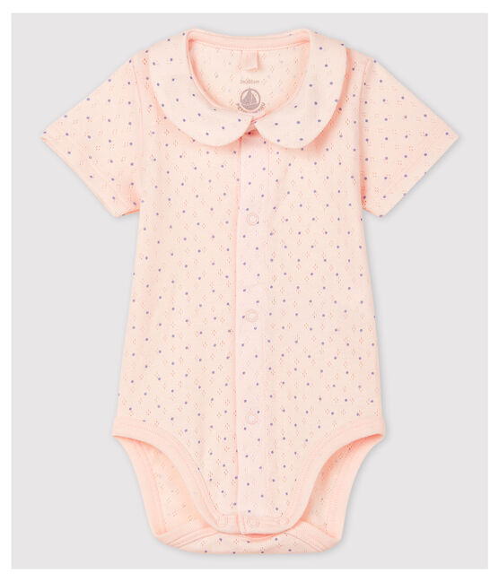 Roze rompertje met korte mouwen van biologisch katoen voor babymeisjes roze FLEUR/blauw EDNA